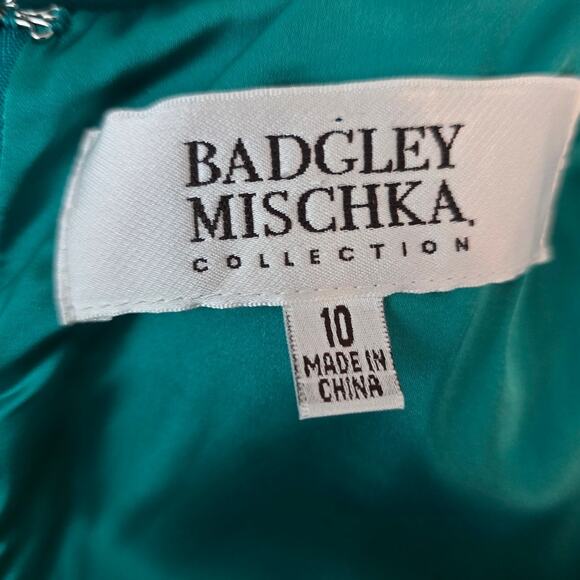 Badgley Mischka Green Women's Long Flowy Romantic Formal Dress 10 - Picture 5 of 7